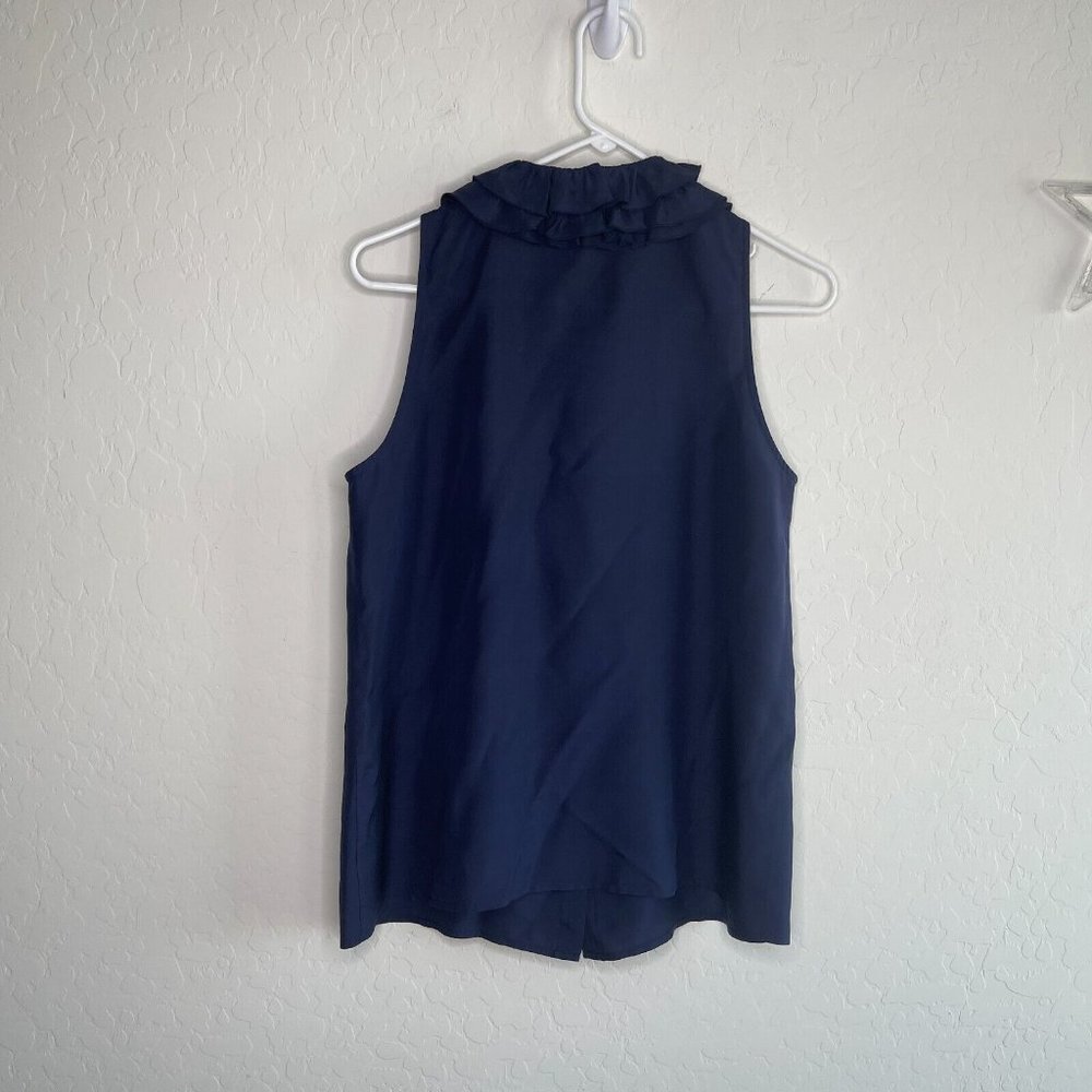 Sleeveless Ruffled Button-Front Top - Navy - Picture 6 of 9